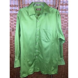 Michael Kors Men's Large 32/33 Green Button-Up Shirt 100% Cotton Long Sleeve